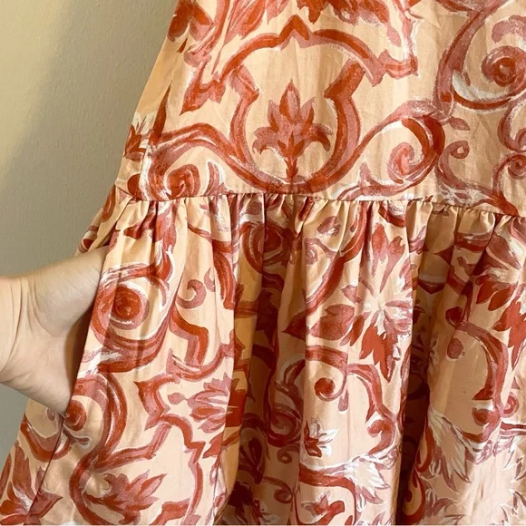 Amur Angela Mini Dress Women’s Size 0 Apricot Baroque Tile Organic Cotton NWT - Picture 7 of 14